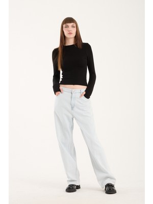 Parmak Geçmeli Uzun Kollu Body - Uzun Kol Body Bisiklet Yaka Likralı