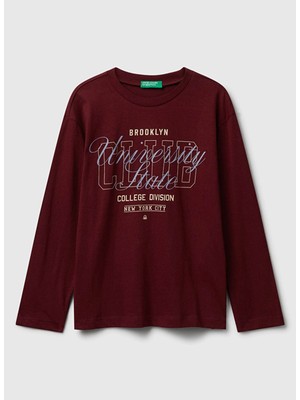 Benetton Baskılı Bordo Erkek Çocuk T-Shirt 35RYC10QQ