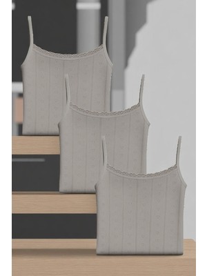 Alissa Kadın %100 Pamuklu Jakarlı Yumuşak Kumaş Gri Ip Askılı 3'lü Atlet Wİ3K13LK4E.3L