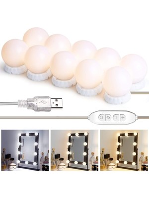 Canderel Hollywood Vanity USB LED Makyaj Aynası Işıkları 3 Renkli 10 LED Ampul 4,5 mt
