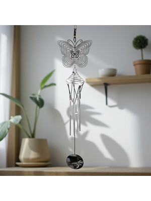 Elifeshop Feng Shui Kelebek Temalı Rüzgar Çanı Dış Mekan Bahçe Balkon Süsü Yeni Ev & Arkadaş Hediyesi 60 Cm.
