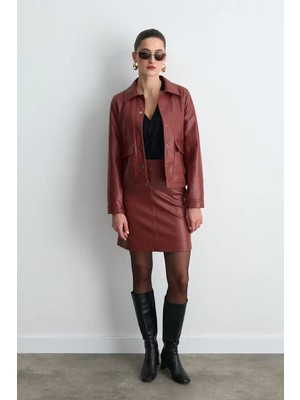 Gusto Cepli Suni Deri Ceket - Bordo