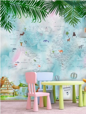 Dreamwall Hayvan Figürlü Harita Desenli Silinebilir Tekstil Duvar Kağıdı