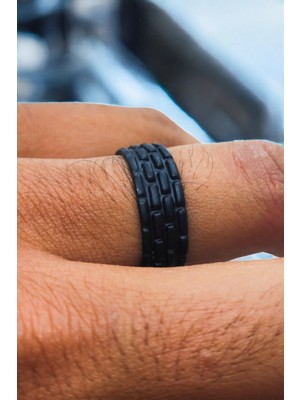 Renery Mat Siyah Ayarlanabilir Yüzük Soyulmaz Kararmaz Alyans Tuğla Yüzük