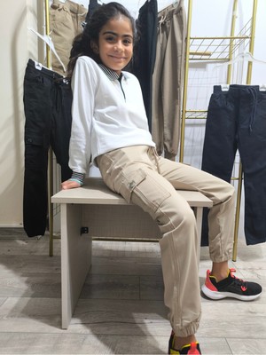 Şimo Butik Çocuk Komando Cep Pantolon, Okul Gabardin, Kırışmaya Dayanıklı Rahat, Paça Bel Lastikli