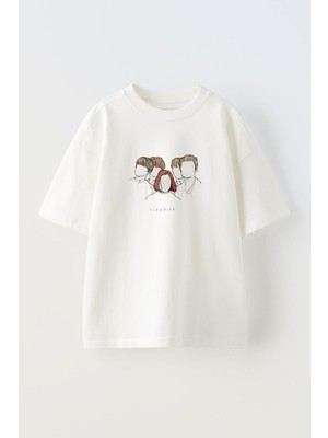 Anetos Slowdive Ön Baskılı Pamuk Beyaz Oversize T Shirt