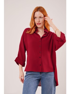 Nnstartshopping  Yarasa Kol Rahat Kalıp Bordo Gömlek