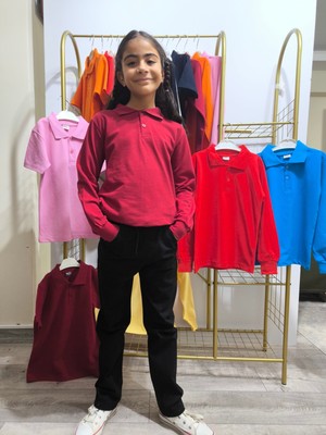 Şimo Butikunisex Çocuk Genç Polo Yaka Uzun Kol Okul Günlük Tişört, Nefes Alabilen Kumaş