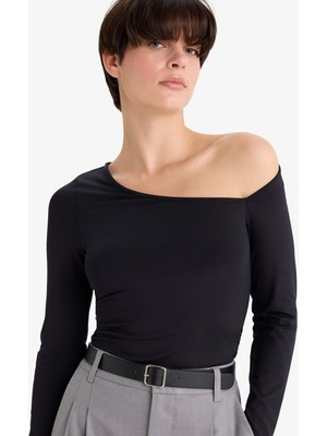 DeFacto Slim Fit Dar Kesim Tek Omuzlu Uzun Kollu Body G5965AX25WN