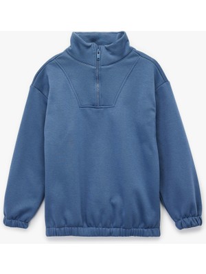 Koton Uzun Kollu Fermuar Detaylı Dik Yaka Oversize Sweatshirt