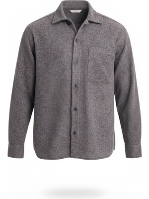 Valiberta Frankel Kaşe Kumaş Tek Cepli Relaxed Fit Erkek Gömlek - Açık Gri