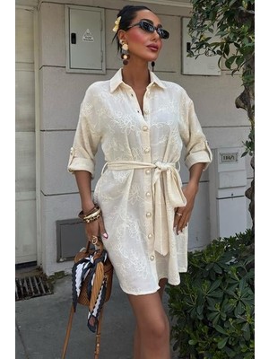 Nnstartshopping  Süzene Nakışlı ve Gold Düğmeli Elbise 2742