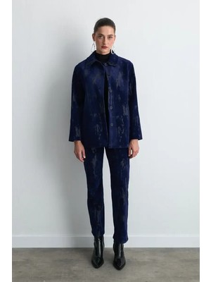 Gusto Anka Koleksiyonu Flok Kadife Boru Paça Pantolon - Lacivert