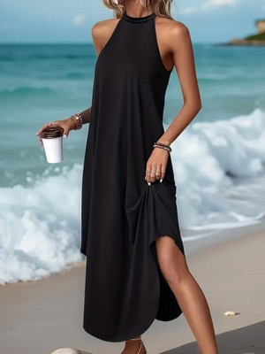 Nnstartshopping  Kadın Daire Yakalı Reglan Kol Viskon Elbise