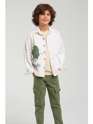 Jack Lions Erkek Çocuk Sırt Baskılı Denim Gömlek Ceket 24100 Krem-Haki