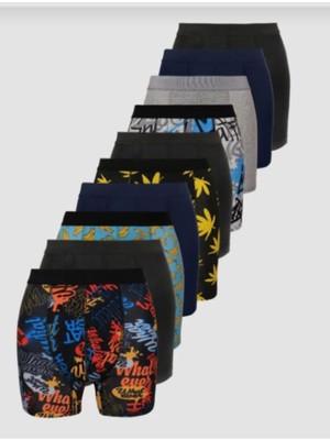 Butik Renkli Desenli Düz 10 Lu Boxer