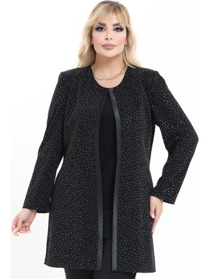 Ladies First Büyük Beden 4010 Siyah Ceket+Atlet Ikili Takım