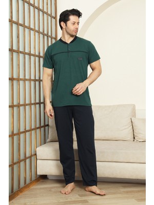 Enisena Erkek %100 Pamuk Pijama Takımı -3 Düğmeli-Robalı 12383