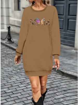 Nnstartshopping  Kadın Uzun Kollu Bisiklet Yaka Viskon Iki Iplik Elbise