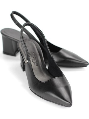 Gökhan Talay Ilya Esnek Yumuşak Kaymaz Taban (4 Cm) Siyah Cilt  Açık Lastikli Kadın Kalın Topuklu Ayakkabı