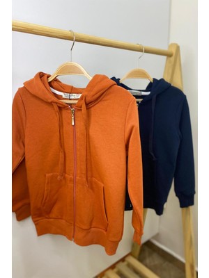 Woorage Unisex Çocuk Kapüşonlu Hırka 5367 Kiremit