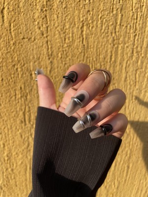 Takma Takma 10'lu Siyah Uzun Balerin TT0949 Tekrar Kullanılabilir El Yapımı Protez Takma Tırnak - Siyah-L