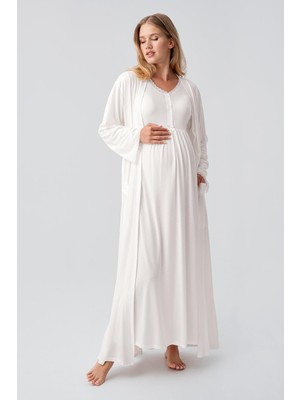Artış Collection Uzun Kollu Düğmeli Esnek Viskoz Hamile Sabahlık Gecelik Takım 18402