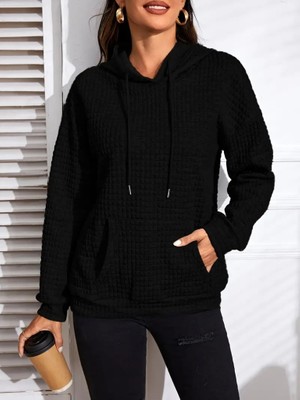 Nnstartshopping  Kadın Uzun Kollu Kapşonlu Bağcıklı Cepli Capitone Sweatshirt