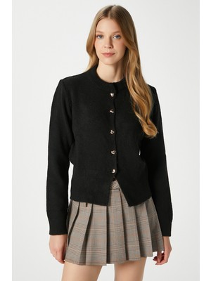 Ritnice Kadın Donna Yumuşak Dokulu Kalp Düğmeli Siyah Triko Hırka