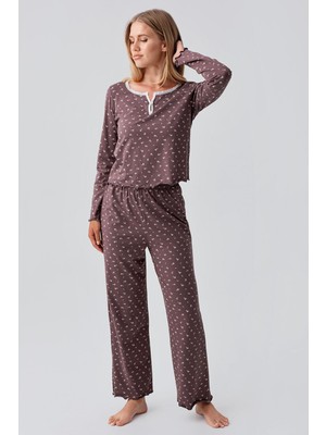 Artış Collection Uzun Kollu Desenli Düğmeli Esnek Pamuklu Pijama Takım 18202