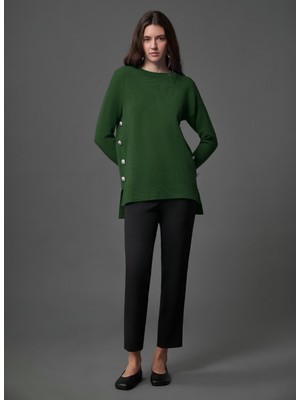 Mizalle Bisiklet Yaka Düz Nefti Kadın Tunik M1MZ1030240013