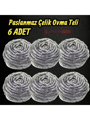 Technow %100 Paslanmaz Çelik Sürtme Bulaşık Ovma Teli 6 Adet Siyah Renk Uzun Ömürlü Temizlik