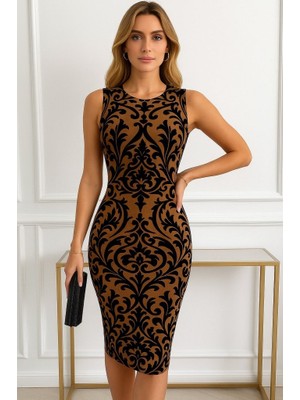 Nnstartshopping  Kadın Kolsuz Yarı Balıkçı Yaka Desenli Dalgıç Elbise