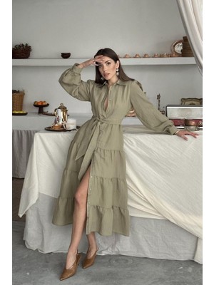 Nnstartshopping  Çağla Çizgi Desenli Uzun Elbise