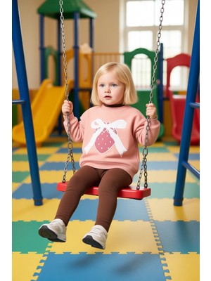 FRM Kız Çocuk Pamuklu Baskılı Oversize Bisiklet Yaka Üst ve Tayt Kombin Kaliteli Şık Rahat