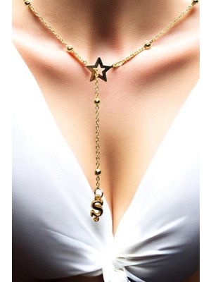 Renery Ş Harfi Yıldız Topçuk Y 316L Paslanmaz Çelik Zincir Altın Kaplama Kolye Hediye Kalp Sevgili Eş