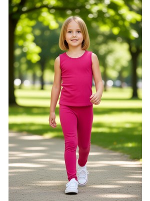 PayBuy Kız Çocuk Esnek Fitilli Kolsuz Üst ve Tayt Seti Kaliteli Şık Rahat  Günlük