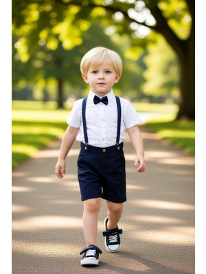 PayBuy Erkek Çocuk Şık Gömlek ve Şort Kombinasyonu Aksesuarlı 3 Parça Set Kaliteli Şık Rahat