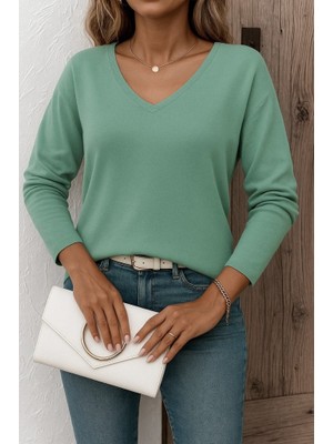 Nnstartshopping  Kadın Uzun Kollu V Yaka Triko Bluz