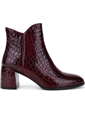 Tamer Tanca Kadın Hakiki Deri Bordo Rugan Klasik Bot 33 17020 Bn Bot SK25-26 Bordo Kroko Rugan