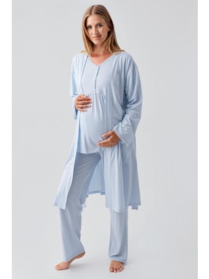 Artış Collection Uzun Kollu Düğmeli Esnek Viskoz Hamile Sabahlık Pijama Takım 18302