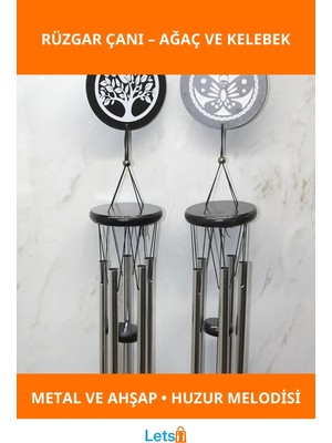 Letsii Ahşap Figürlü Metal Rüzgar Çanı Dekoratif Aksesuar
