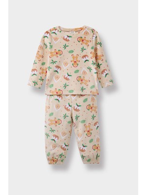 DeFacto Pijama Takımı Yılbaşı Temalı Uzun Kollu Velur Üst Uzun Alt Erkek Bebek F5561A525WN