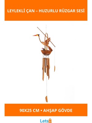 Letsii Doğal Ahşap Yavrulu Leylekli Rüzgar Çanı 90X25 cm