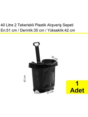 Akdenizpos Tekerlekli Plastik Market Alışveriş El Sepeti 40 Litre Siyah 1 Adet
