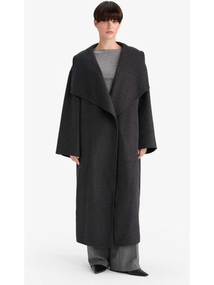 DeFacto Yün Karışımlı Regular Fit Düğmeli Uzun Kaşe Kaban F6322AX25WN