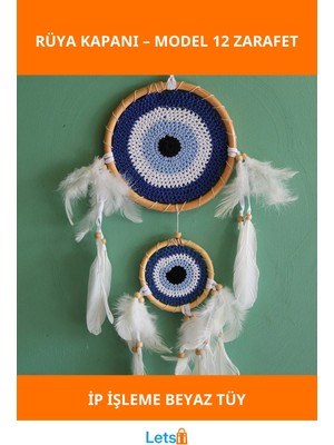 Letsii Nazar Boncuğu ve Beyaz Tüylerle Tasarlanmış Estetik Rüya Kapanı