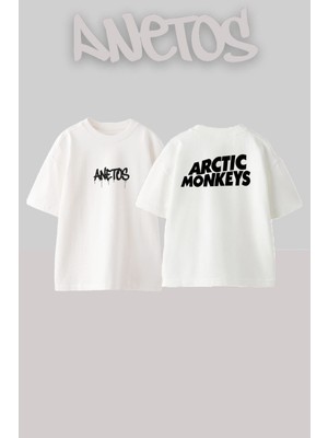 Anetos Arctic Monkeys Tasarım Sırt Baskılı Pamuk Beyaz Oversize T-Shirt