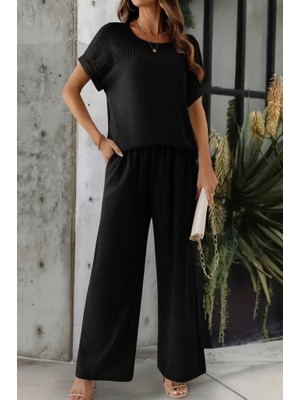 Nnstartshopping  Kadın Kısa Kollu Yakası Açık Aerobin Bluz ve Pantolon Ikili Takım