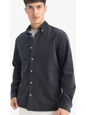 DeFacto Regular Fit Polo Yaka Fitilli Kadife Uzun Kollu Gömlek E9024AX25WN